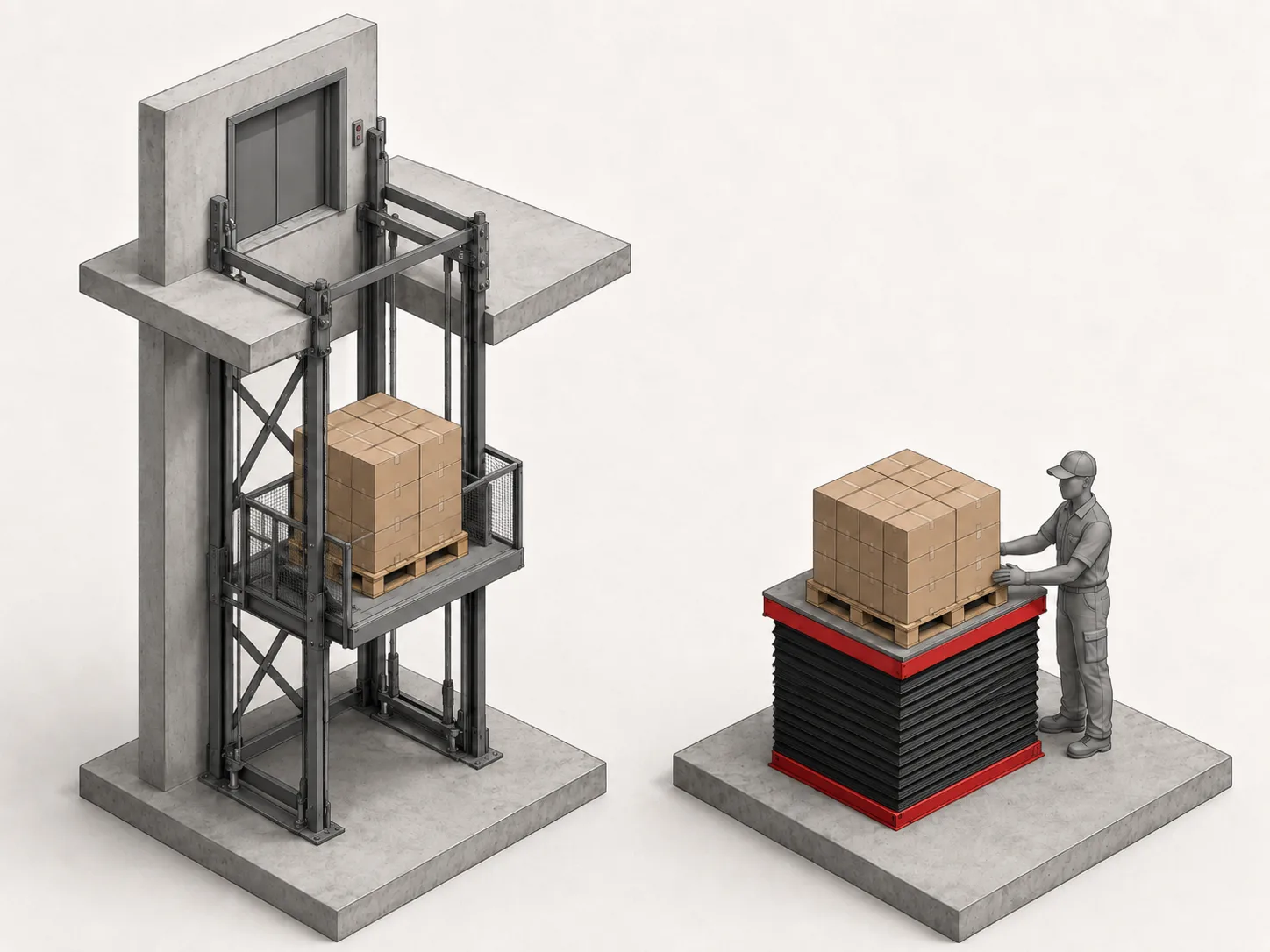 Elevador de carga ou mesa elevatória? A diferença que muda o projeto